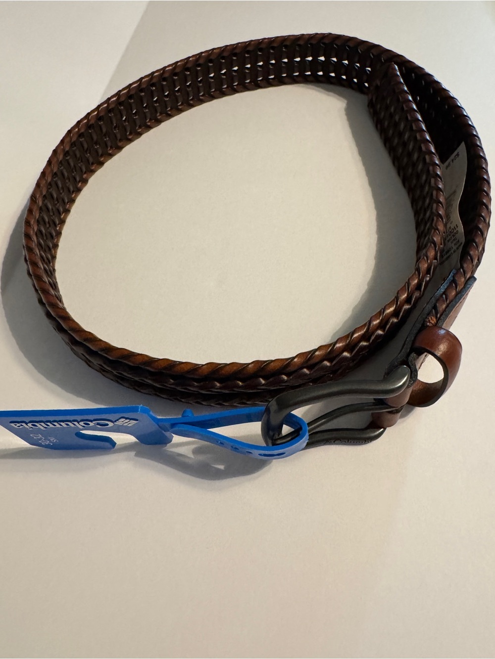 Columbia Men's Brown Braided Leather Belt with Metal Buckle